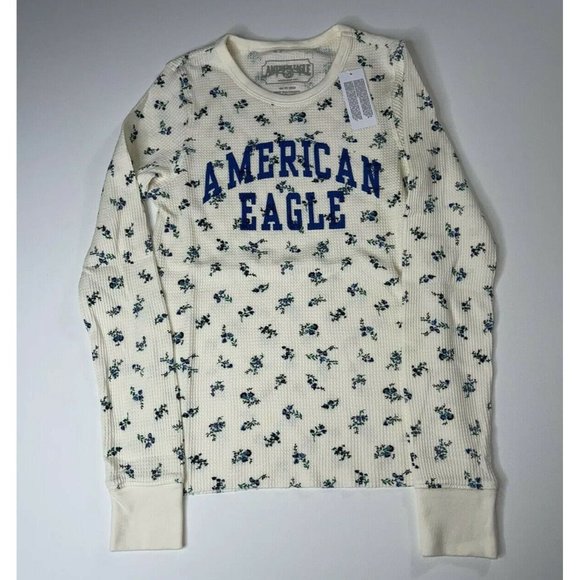 New American Eagle Size XS Logo Pretty Floral Waffle Knit Long Sleeve Thermal XS - Picture 3 of 8